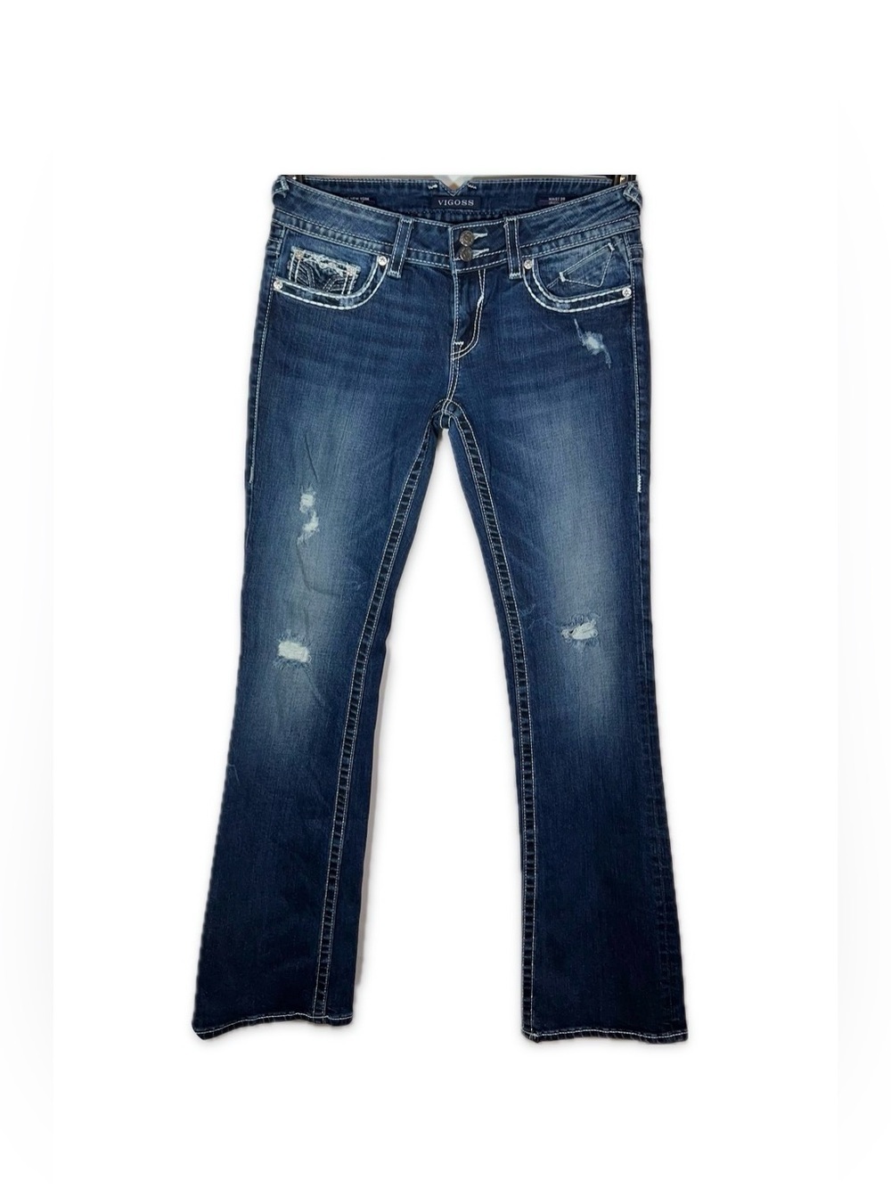 Vigoss New York Bootcut Jeans W28 L33 Blue Faded Distressed Denim Y2K